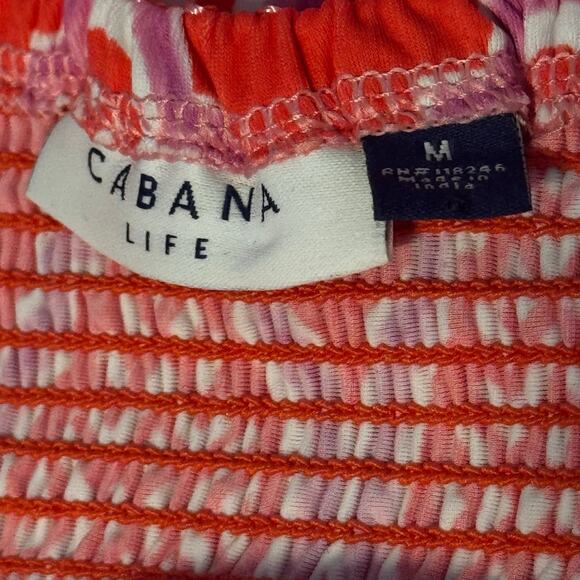 CABANA LIFE Coral Geo Off Shoulder Shift Dress 50SPF Bell Sleeve Tassels Sz M - Picture 6 of 13